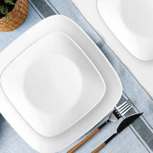 Corelle Modern Dinnerware Corelle? Square? Pure White 12-piece Dinnerware Set with Appetizer Plates, Service for 4 - Image 3
