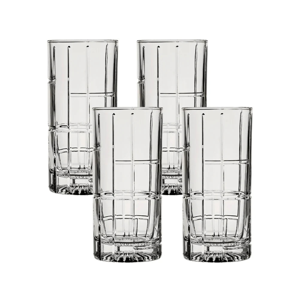 Corelle Modern Dinnerware Ocean Glass Traze FTR Highball Glasses (4-Pieces), 12-ounce, Dishwasher Safe