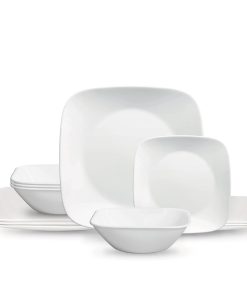 Corelle Modern Dinnerware Corelle? Square? Pure White 12-piece Dinnerware Set with Appetizer Plates, Service for 4