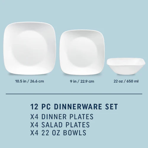 Corelle Modern Dinnerware Corelle? Square? Pure White 12-piece Dinnerware Set, Service for 4 - Image 2