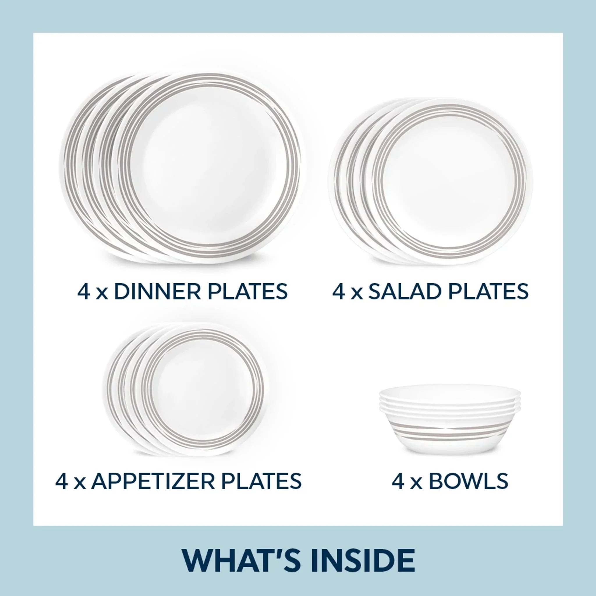Corelle Modern Dinnerware Corelle? Brushed Silver 16-piece Dinnerware Set, Service for 4 - Image 2