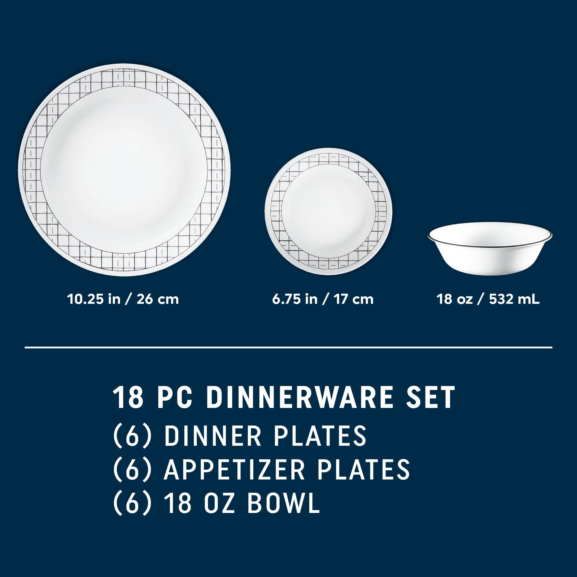 Corelle Modern Dinnerware Corelle? Delicate Grid 18-piece Dinnerware Set, Service for 6 - Image 10