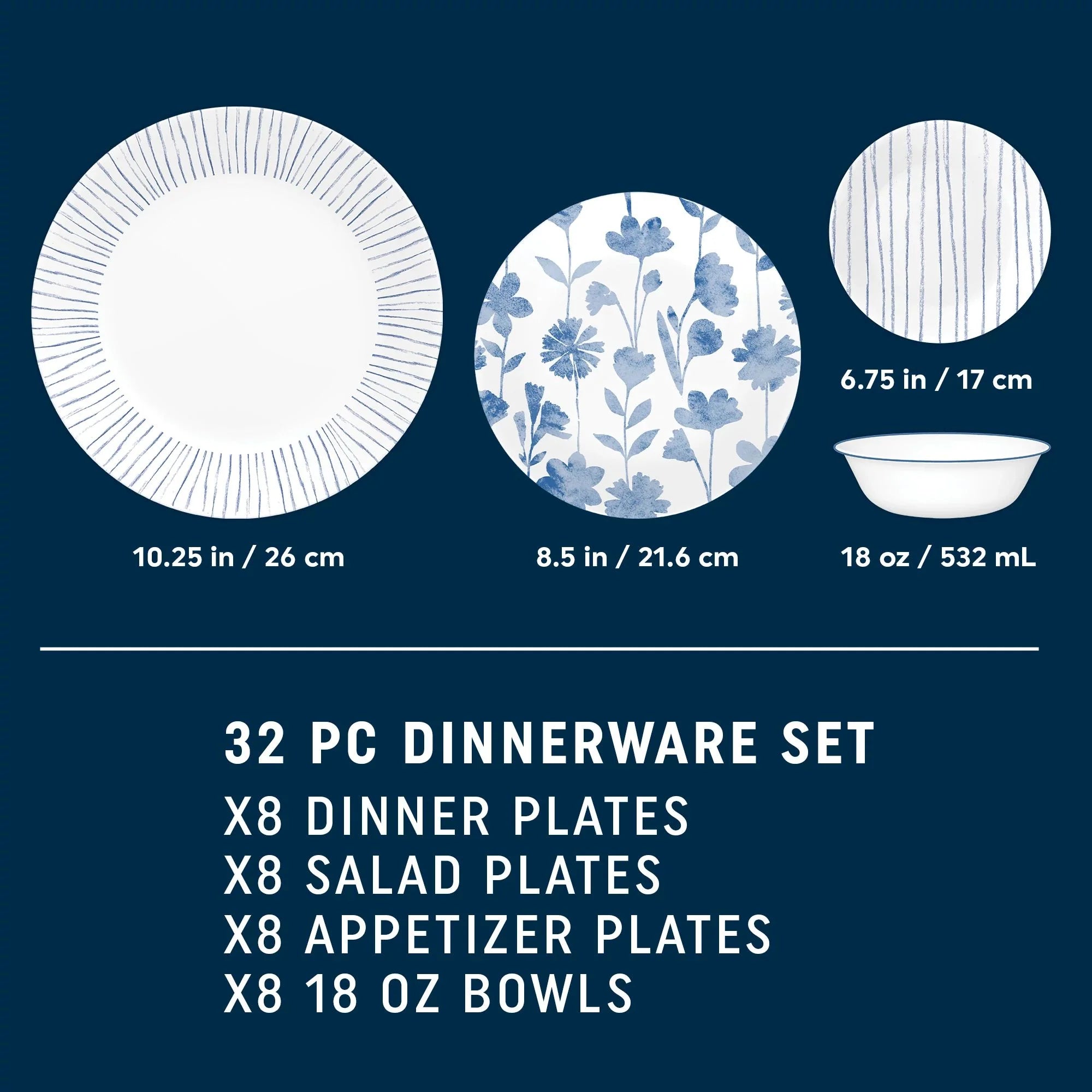 Corelle Modern Dinnerware Corelle? Botanical Stripes 32-piece Dinnerware Set, Service for 8 - Image 2