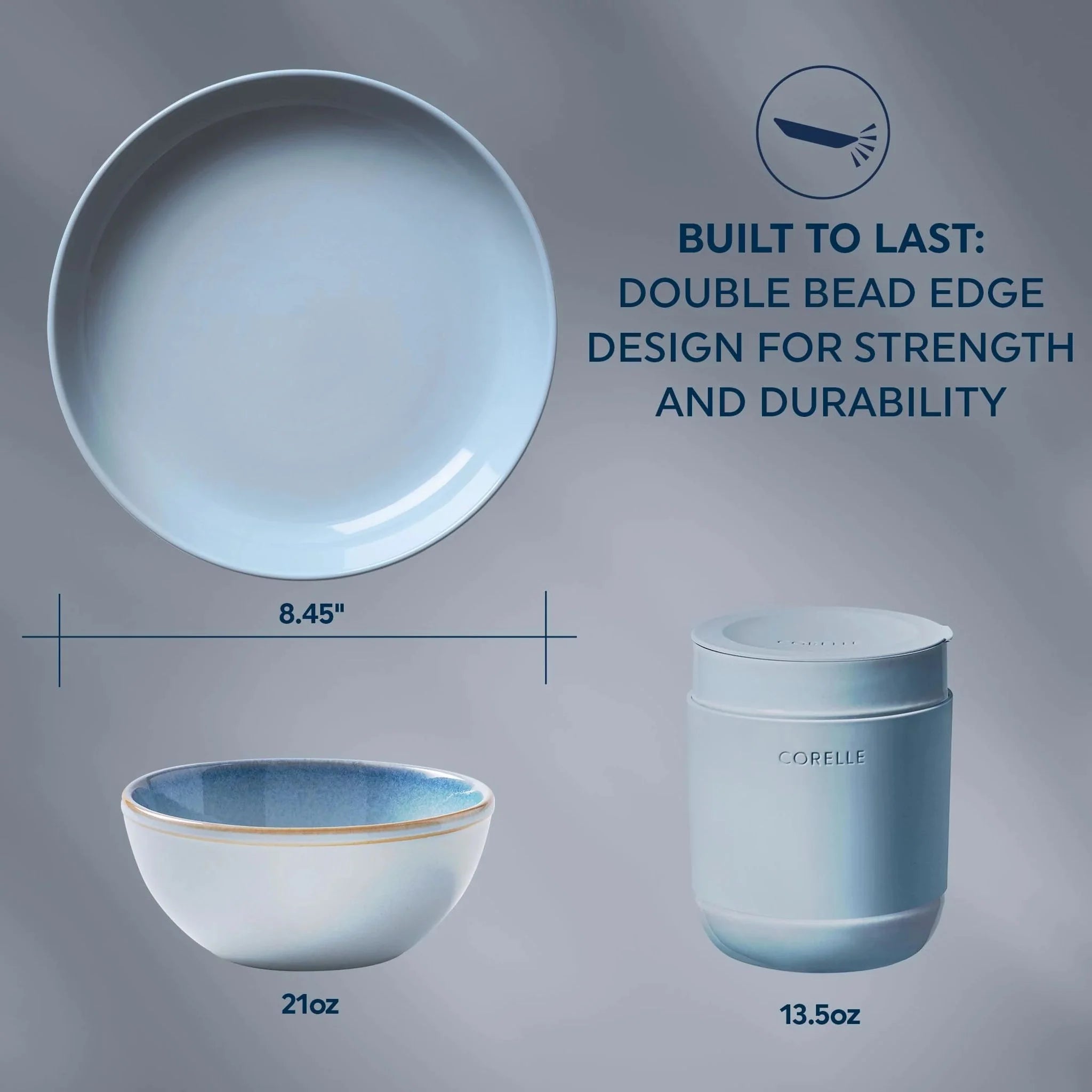 Corelle Modern Dinnerware Corelle? Stoneware 16-piece Dinnerware Set, Service for 4, Nordic Blue - Image 3