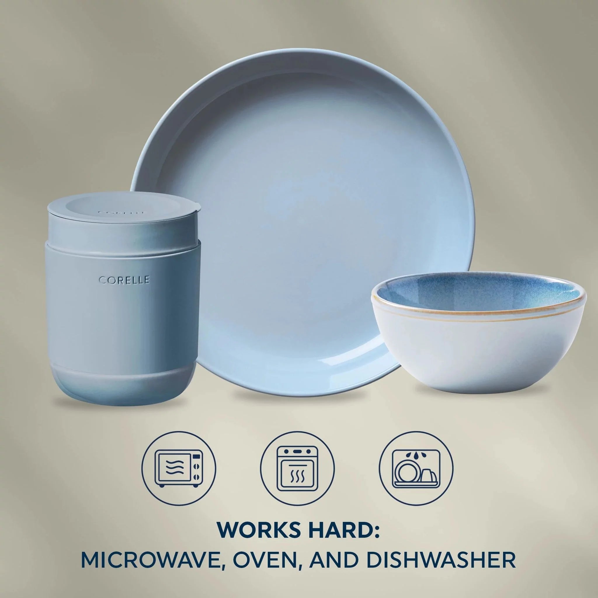 Corelle Modern Dinnerware Corelle? Stoneware 16-piece Dinnerware Set, Service for 4, Nordic Blue - Image 4