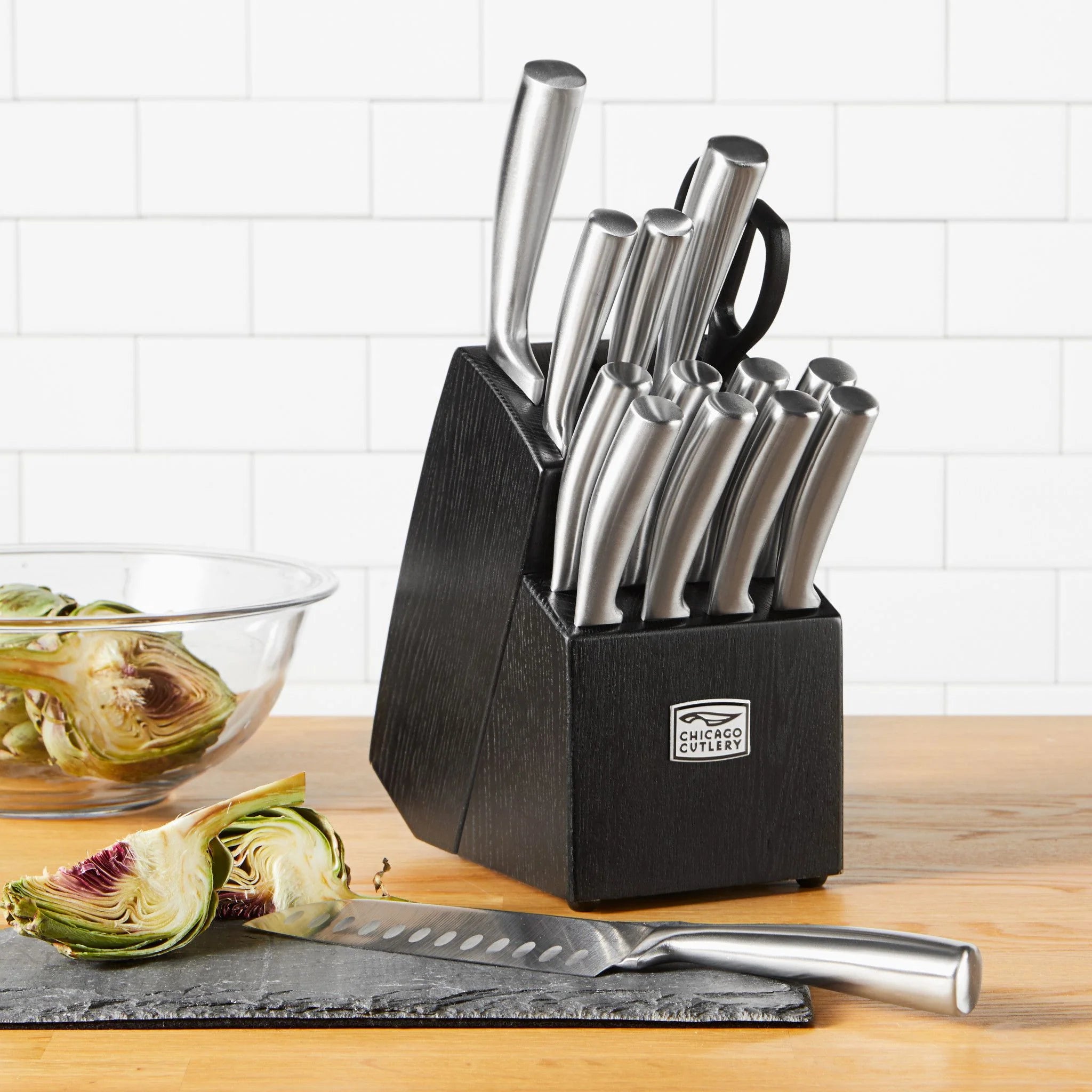 Corelle Modern Dinnerware Chicago Cutlery? Malden? 16-piece Stainless Steel Block Set - Image 2