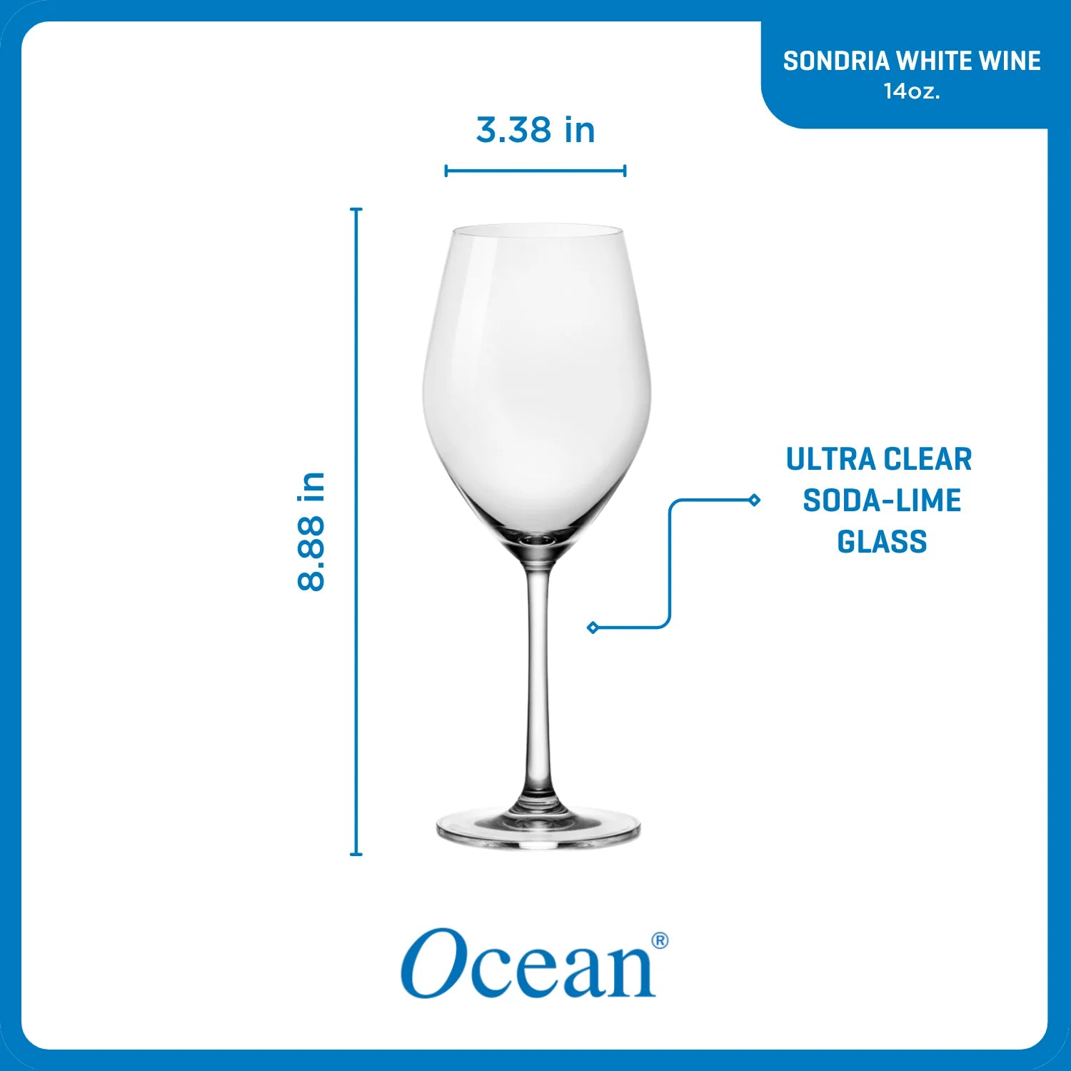 Corelle Modern Dinnerware Ocean Glass Sondria White Wine Glasses (4-pieces), 14-ounce, Dishwasher Safe - Image 3
